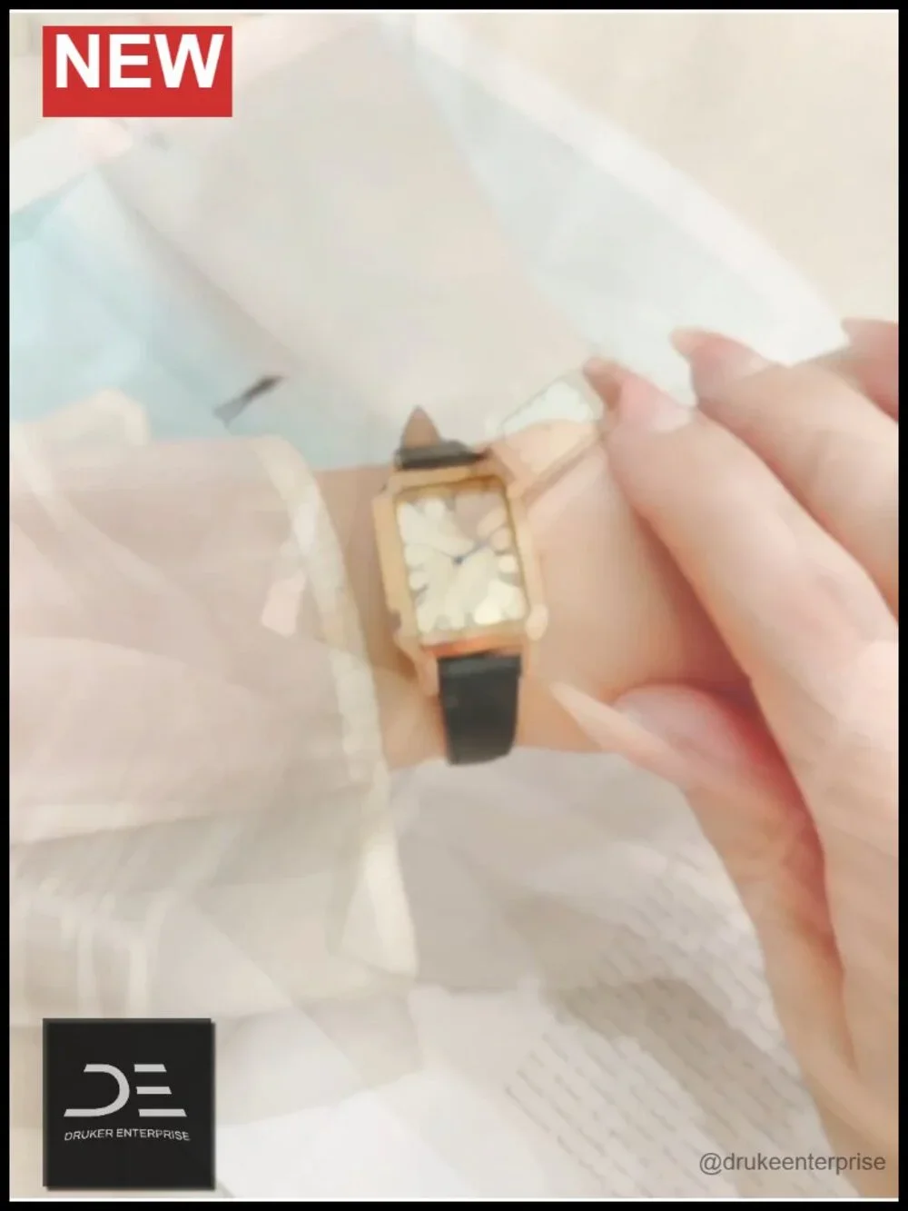 Elegant Dainty Rectangular Quartz Wrist Watch with Leather Strap